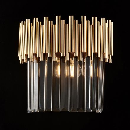 Vergulde ijzeren wandlamp met strass-steentjes, gemaakt in Italië, voor interieurdecoratie - Parijs Viadurini