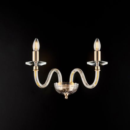 Vergulde ijzeren wandlamp met glas, gemaakt in Italië, voor interieurdecoratie - Innsbruck Viadurini