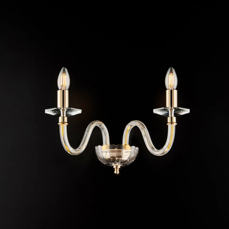 Vergulde ijzeren wandlamp met glas, gemaakt in Italië, voor interieurdecoratie - Innsbruck Viadurini