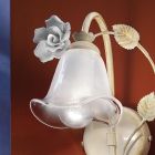 Applique in ijzer en gezandstraald glas met roos van keramiek decoratie - Siena Viadurini