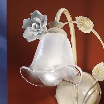 Applique in ijzer en gezandstraald glas met roos van keramiek decoratie - Siena