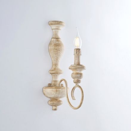 Houten en gelakt ijzeren wandlampen, gemaakt in Italië, voor interieurdecoratie - Toscane Viadurini