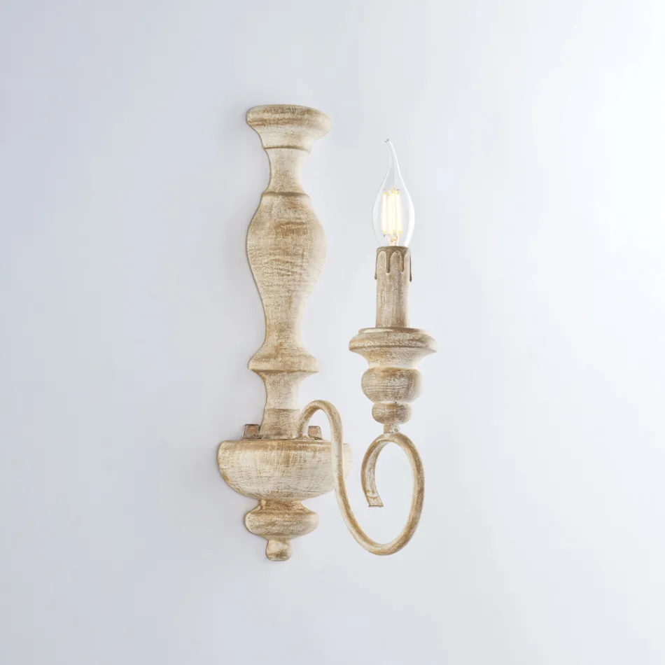 Houten en gelakt ijzeren wandlampen, gemaakt in Italië, voor interieurdecoratie - Toscane Viadurini