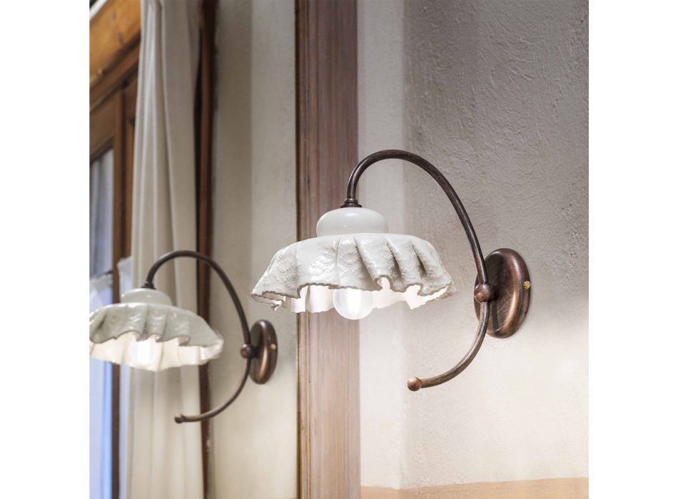 Handgemaakte metalen en keramische wandlamp met stofeffect - Modena Viadurini
