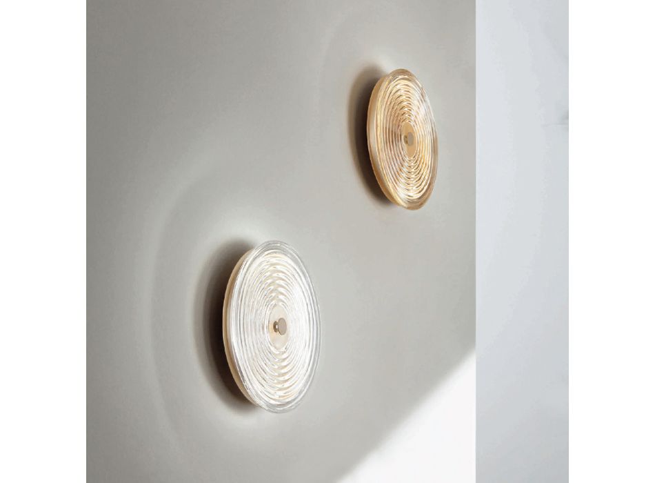Wandlamp van geverfd metaal en glas versierd met concentrische lijnen - Hackberry Viadurini