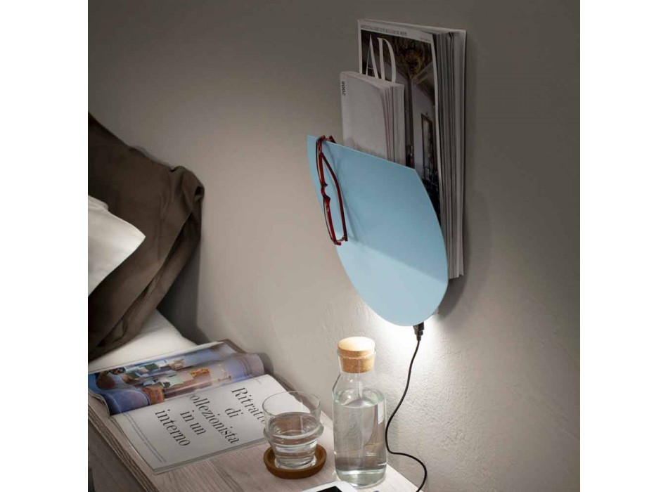 Moderne wandlamp met tijdschriftcompartiment, USB en LED-licht Made in Italy - Foster Viadurini