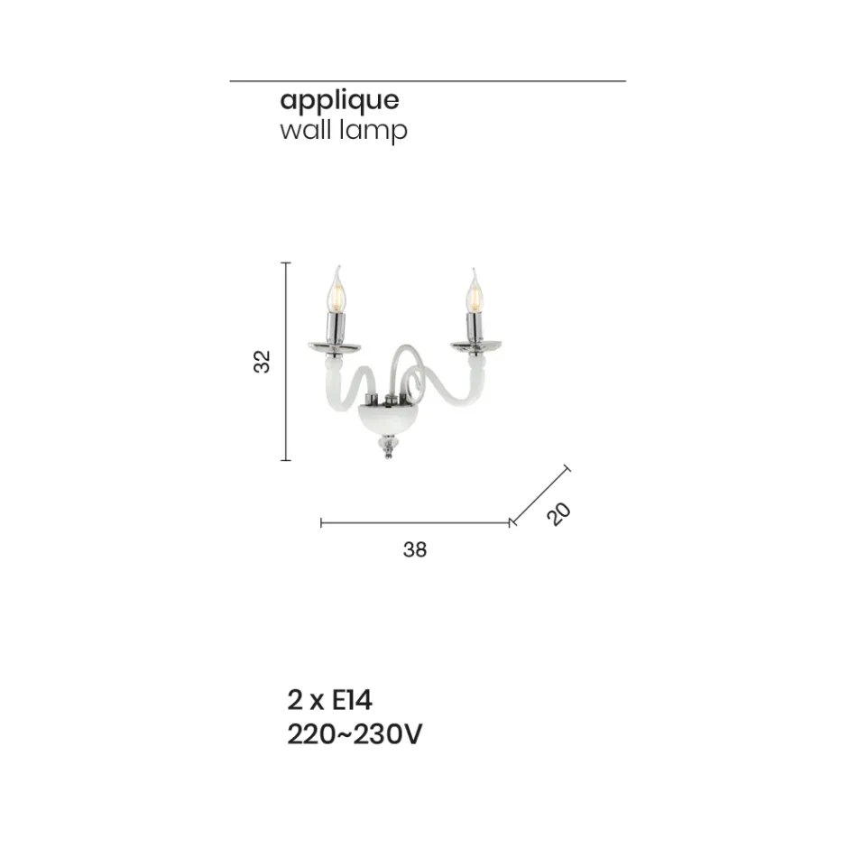 Wandkandelaar 2 lampen in Italiaans ambachtelijk glas en kristal - Mariangela Viadurini