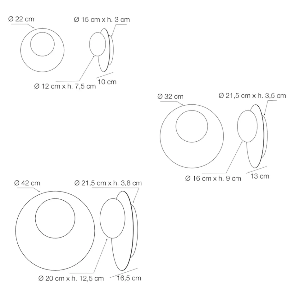 Wand- of plafondlamp van aluminium, metaal en wit glas - Luma Viadurini