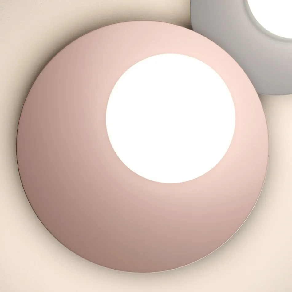 Wand- of plafondlamp van aluminium, metaal en wit glas - Luma Viadurini