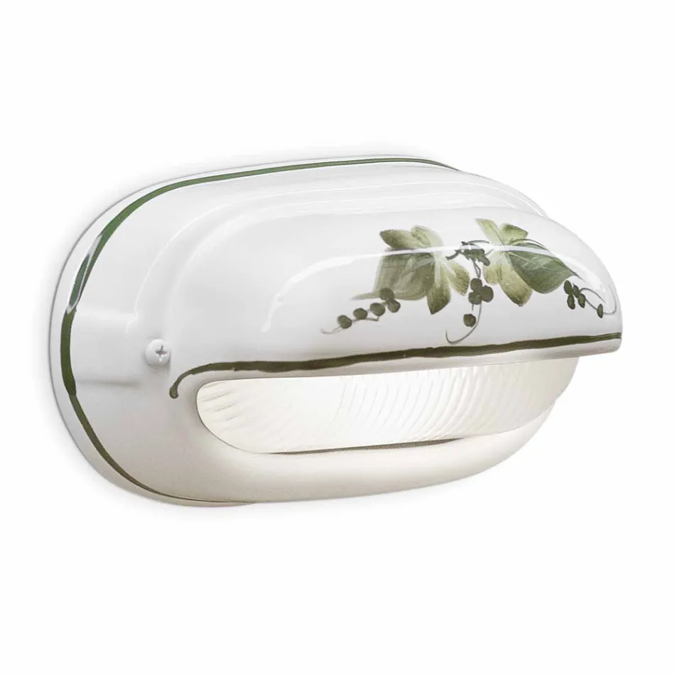 Horizontale buitenwandlamp van keramiek met de hand beschilderde bloemen - Brindisi Viadurini