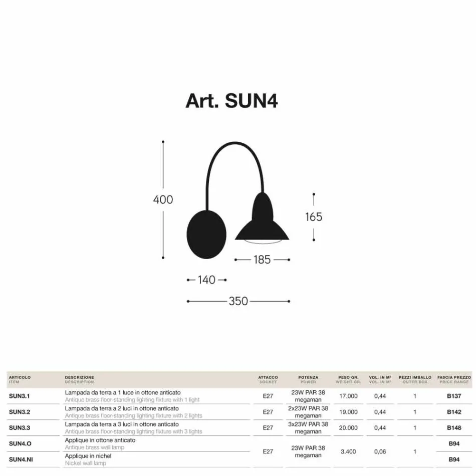 Applique voor buiten nichel Jasmine afwerking messing Viadurini