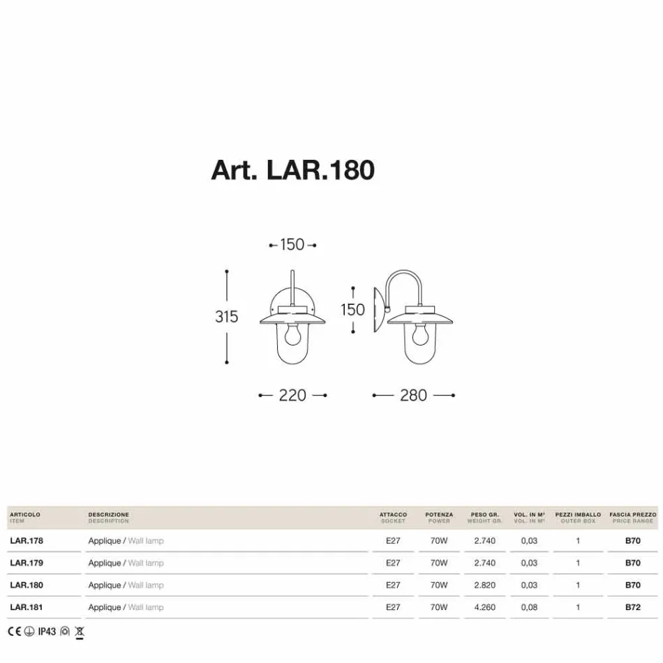 Applique klassieke La Traviata koper, glas, messing Viadurini