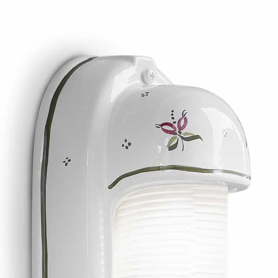 Verticale buitenwandlamp van keramiek met de hand beschilderde bloemen - Brindisi Viadurini