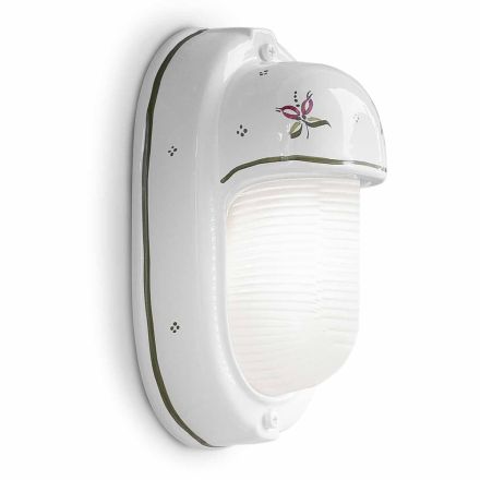 Verticale buitenwandlamp van keramiek met de hand beschilderde bloemen - Brindisi Viadurini