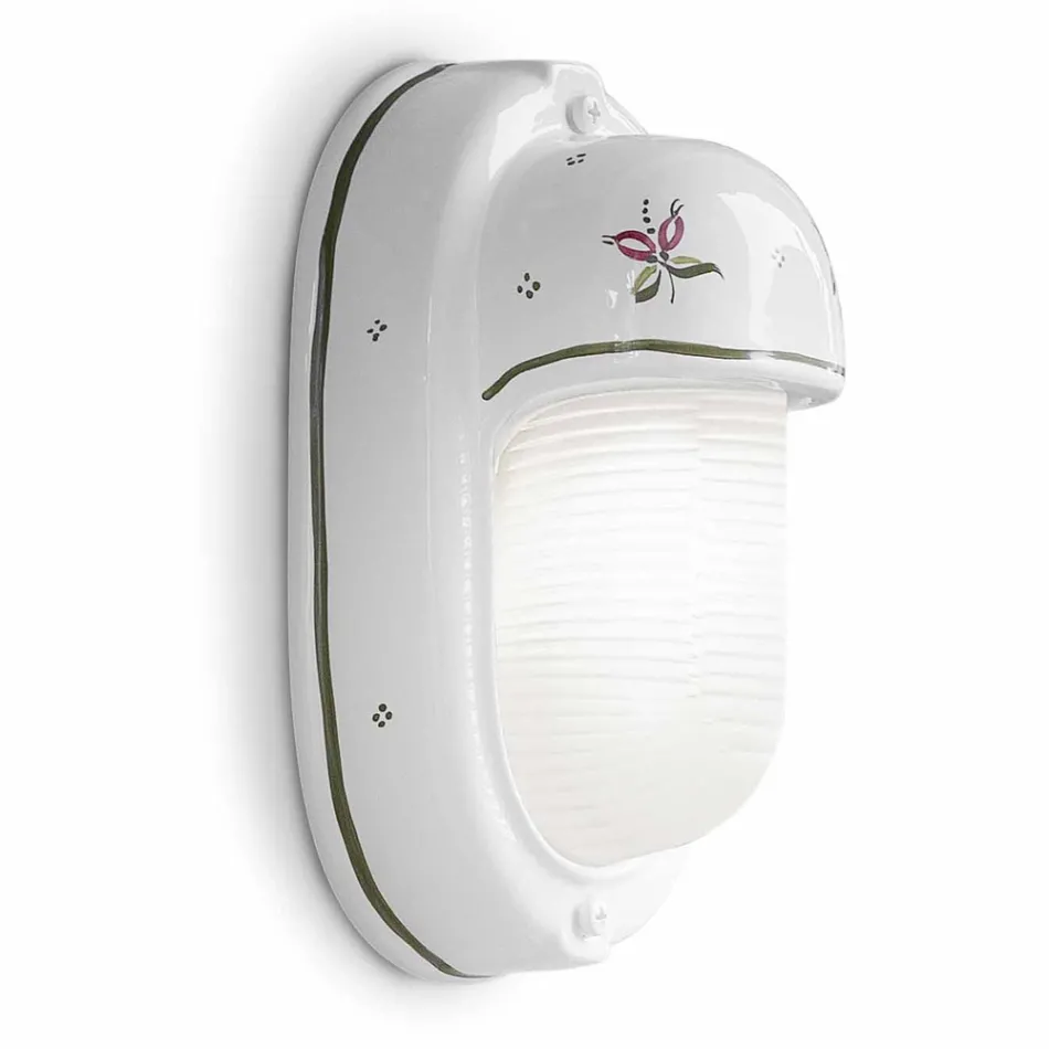 Verticale buitenwandlamp van keramiek met de hand beschilderde bloemen - Brindisi Viadurini