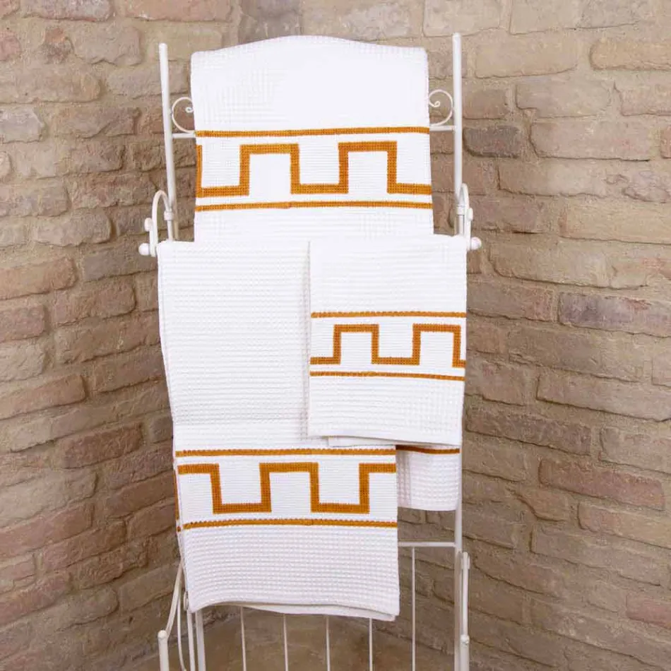 Eendelige Italiaanse katoenen handgedrukte kunsthanddoek - merken Viadurini