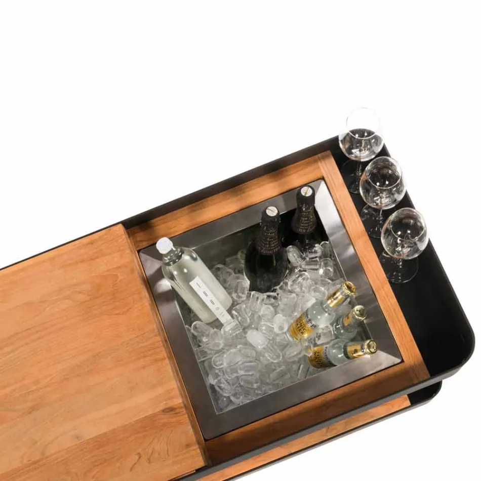 Moderne mobiele bar op wielen ontwerp met houten en stalen tafel - Giancalliope Viadurini