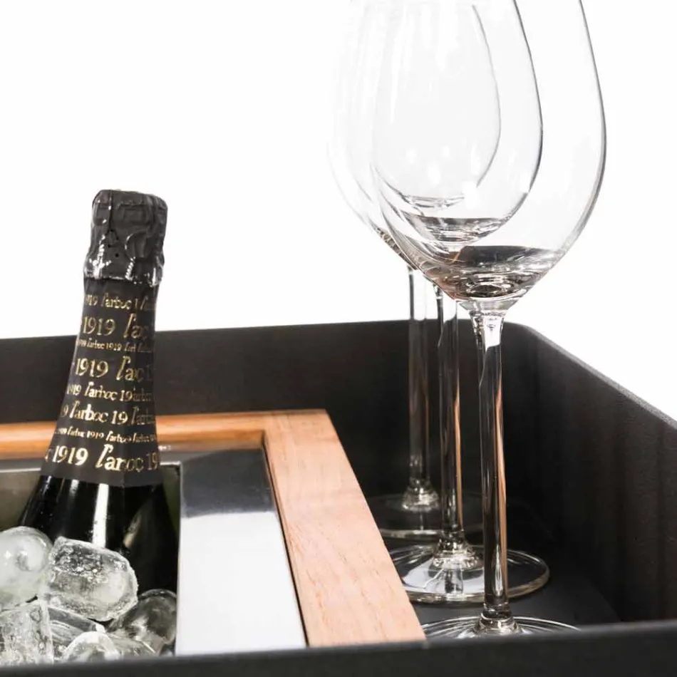 Moderne mobiele bar op wielen ontwerp met houten en stalen tafel - Giancalliope Viadurini