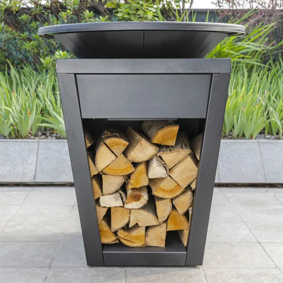 Houtgestookte Barbecue Met Kookplaat En Houten Houdercompartiment - Ferran Viadurini