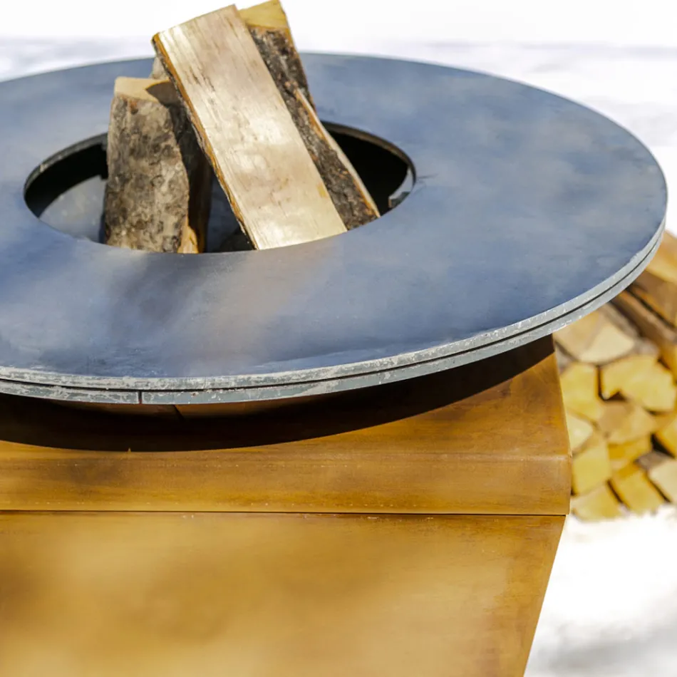 Houtgestookte Barbecue Met Kookplaat En Houten Houdercompartiment - Ferran Viadurini