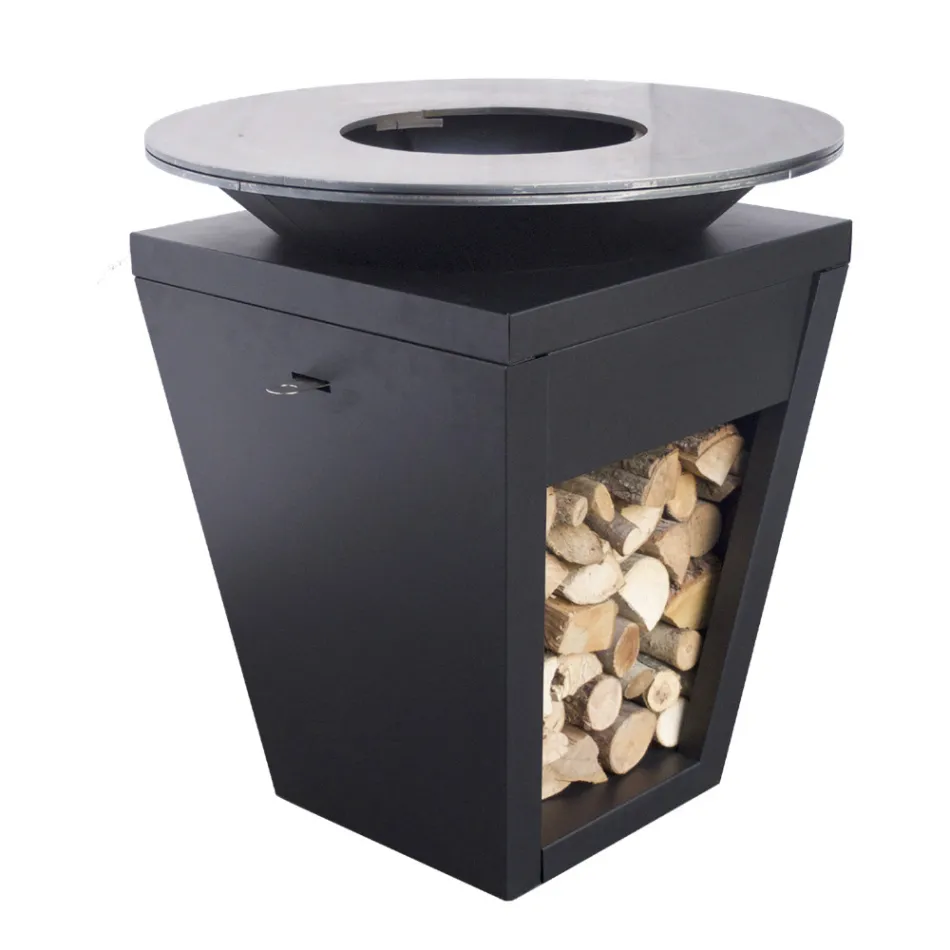 Houtgestookte Barbecue Met Kookplaat En Houten Houdercompartiment - Ferran Viadurini