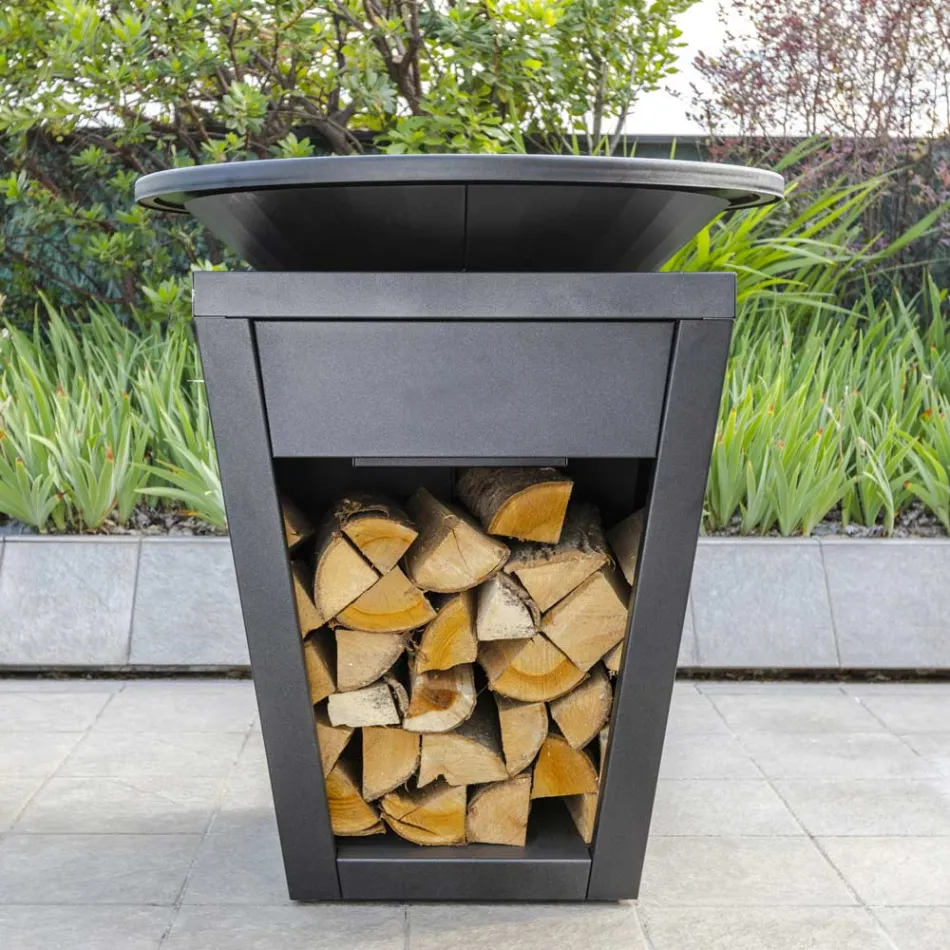 Houtgestookte Barbecue Met Kookplaat En Houten Houdercompartiment - Ferran Viadurini