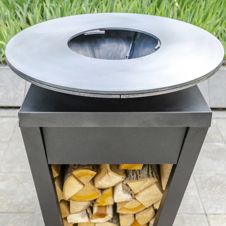 Houtgestookte Barbecue Met Kookplaat En Houten Houdercompartiment - Ferran Viadurini
