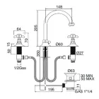 3-gats wastafelmengkraan met hoge uitloop in messing en vlindergrepen - Miriano Viadurini