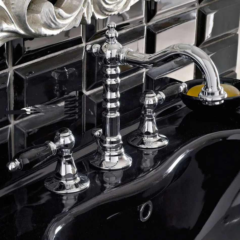 3-gats wastafelmengkraan met messing afvoer Klassieke handgemaakte stijl - Noriana Viadurini