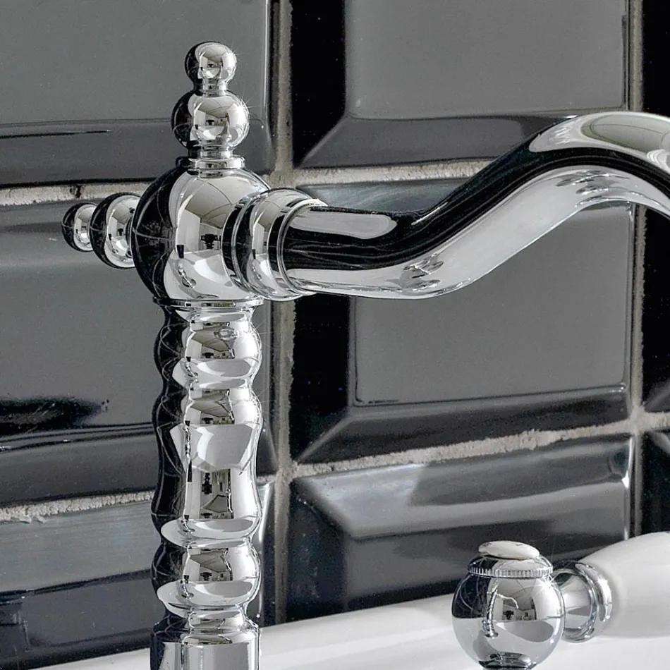 3-gats wastafelmengkraan met messing afvoer Klassieke handgemaakte stijl - Noriana Viadurini