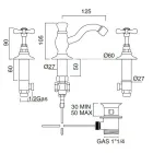3-gats wastafelmengkraan met klassieke handgemaakte koperen afvoer - Fioretta Viadurini