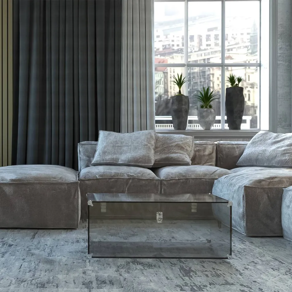 Kofferbak in transparant of gerookt acrylkristal en modern staal - Dante Viadurini