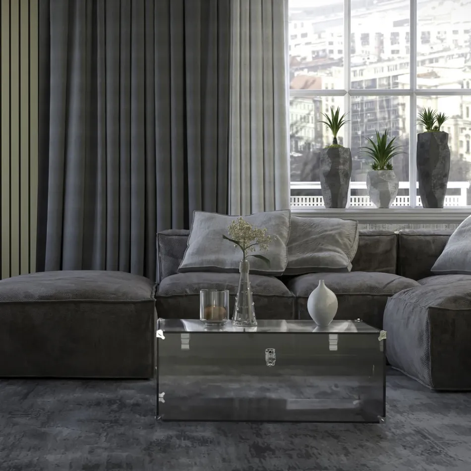 Kofferbak in transparant of gerookt acrylkristal en modern staal - Dante Viadurini