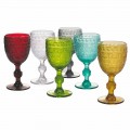 Water- of wijndrinkbekerglazen in gekleurd glas en reliëfdecoraties - Folk