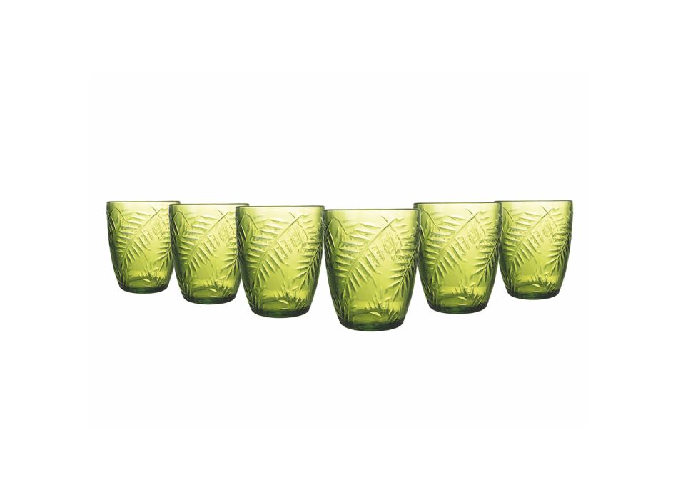 Waterglazen in transparant of groen glas en bladdecoratie 12 stuks - Tropeo Viadurini
