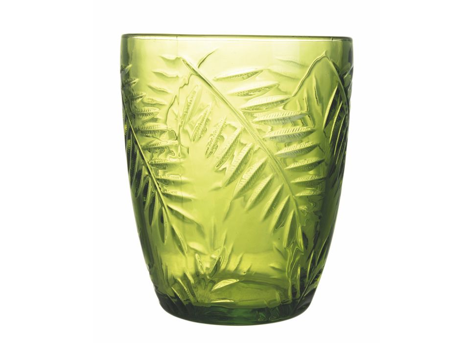 Waterglazen in transparant of groen glas en bladdecoratie 12 stuks - Tropeo Viadurini