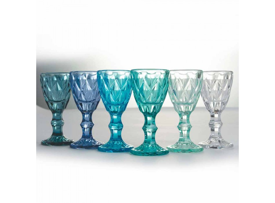Bekerglazen voor likeur in blauw of amberkleurig glas met kleurverloop, 12 stuks - veelvlak