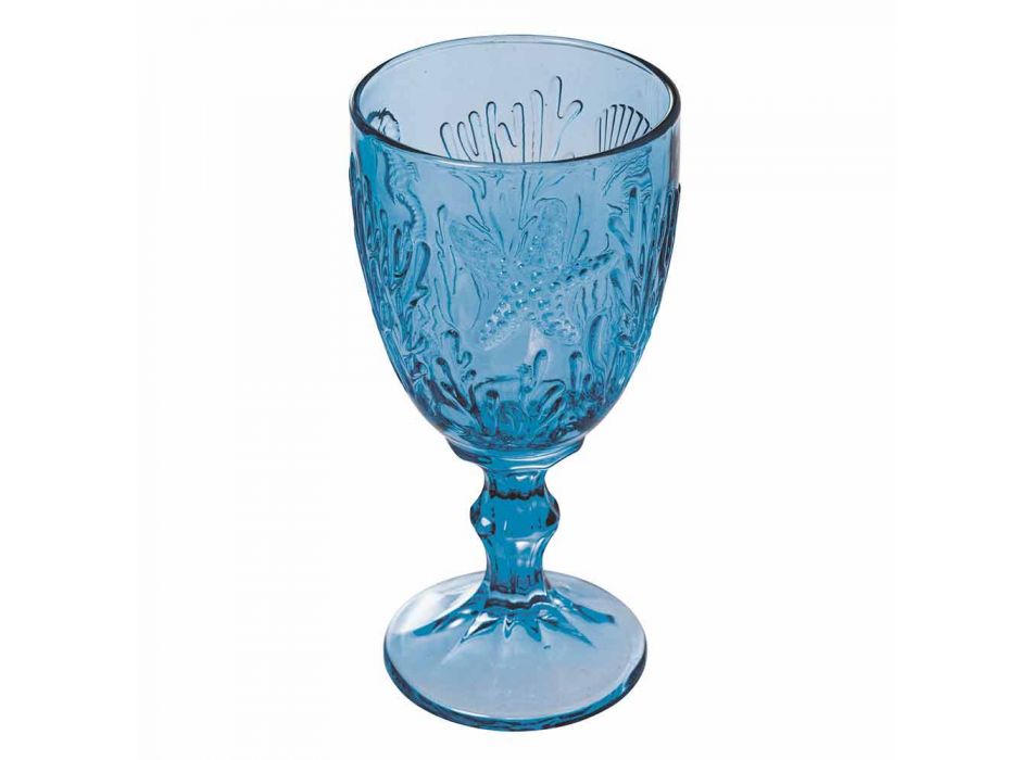 Glazen Wijn of Water Gekleurd Glas Marine Decor 12 Stuks - Mazara Viadurini