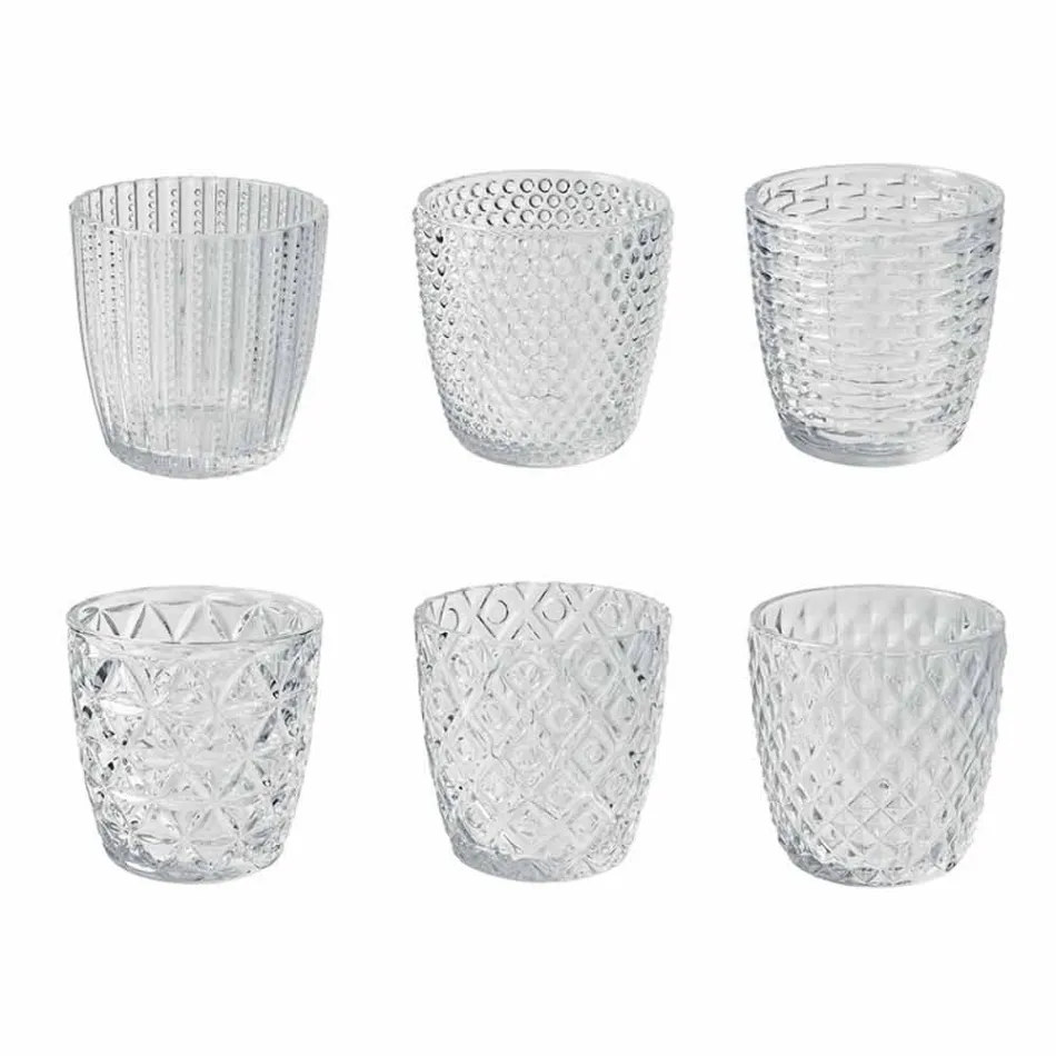 Gedecoreerde transparante glazen glazen, modern waterservice 12 stuks - mix Viadurini