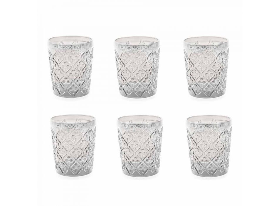 Glazen van transparant glas met versieringen, 12-delige waterservice - Marokko Viadurini