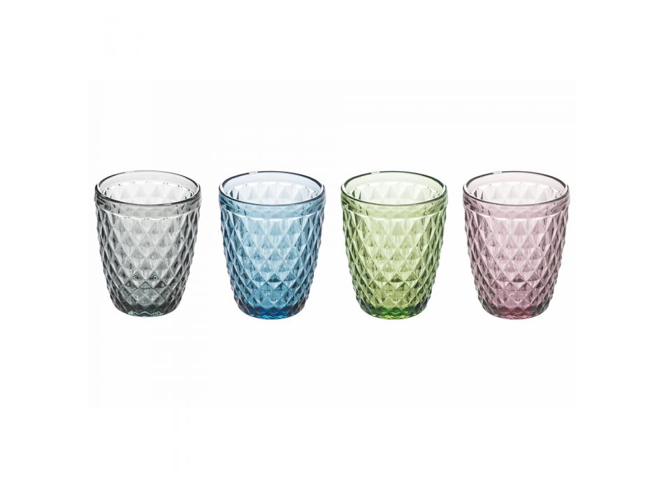 Glazen voor Waterservice in gedecoreerd gekleurd glas 12 stuks - Brillo Viadurini