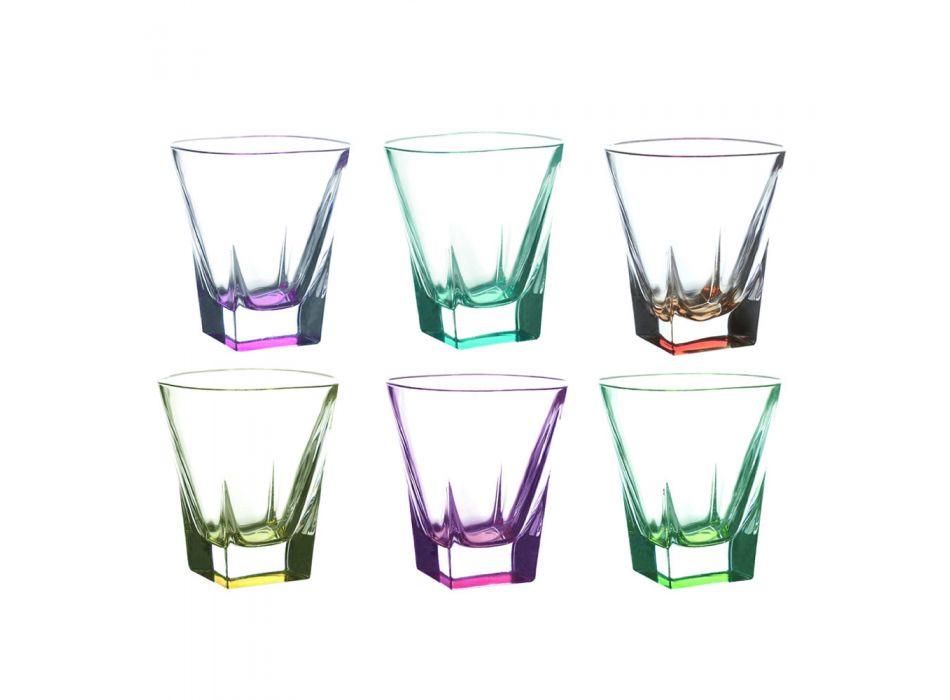 Tumbler Lage Drinkglazen in Eco Gekleurd Kristal 12 Stuks - Amalgaam Viadurini
