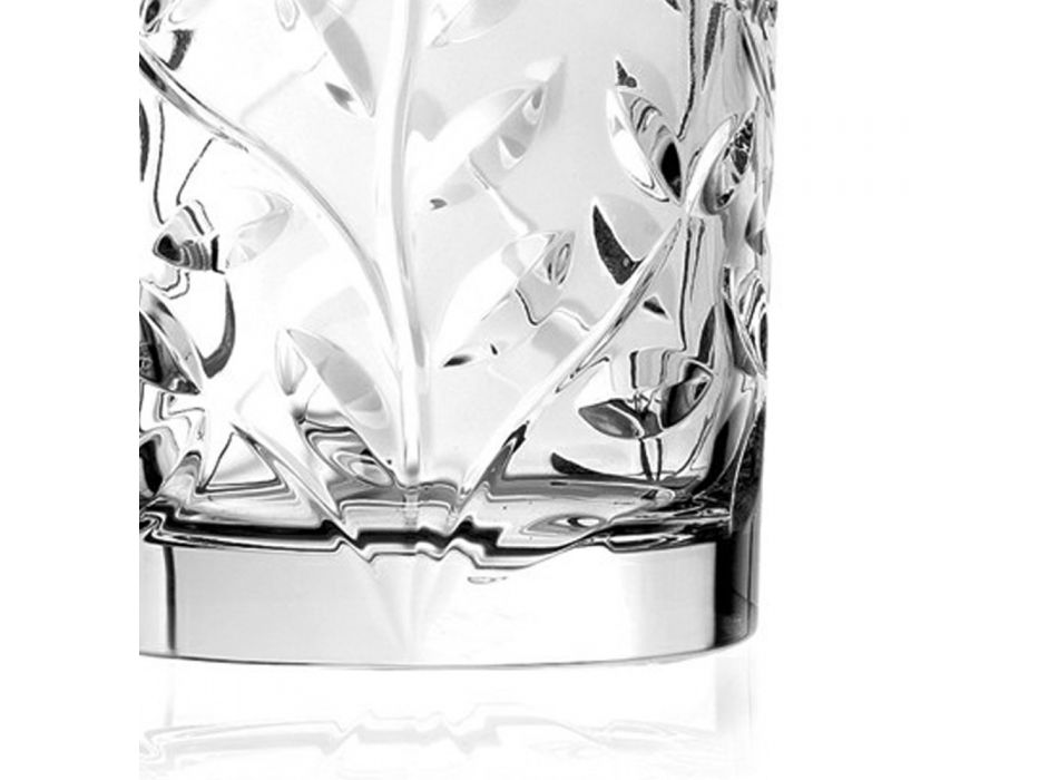 Lage Tumbler Glazen in Eco Crystal Leaf Decoratie 12 Stuks - Magnolio Viadurini
