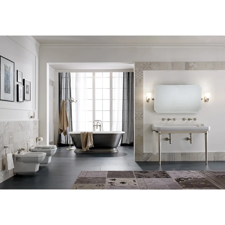 Wit keramisch hangend bidet in klassieke stijl, gemaakt in Italië - Nausica Viadurini