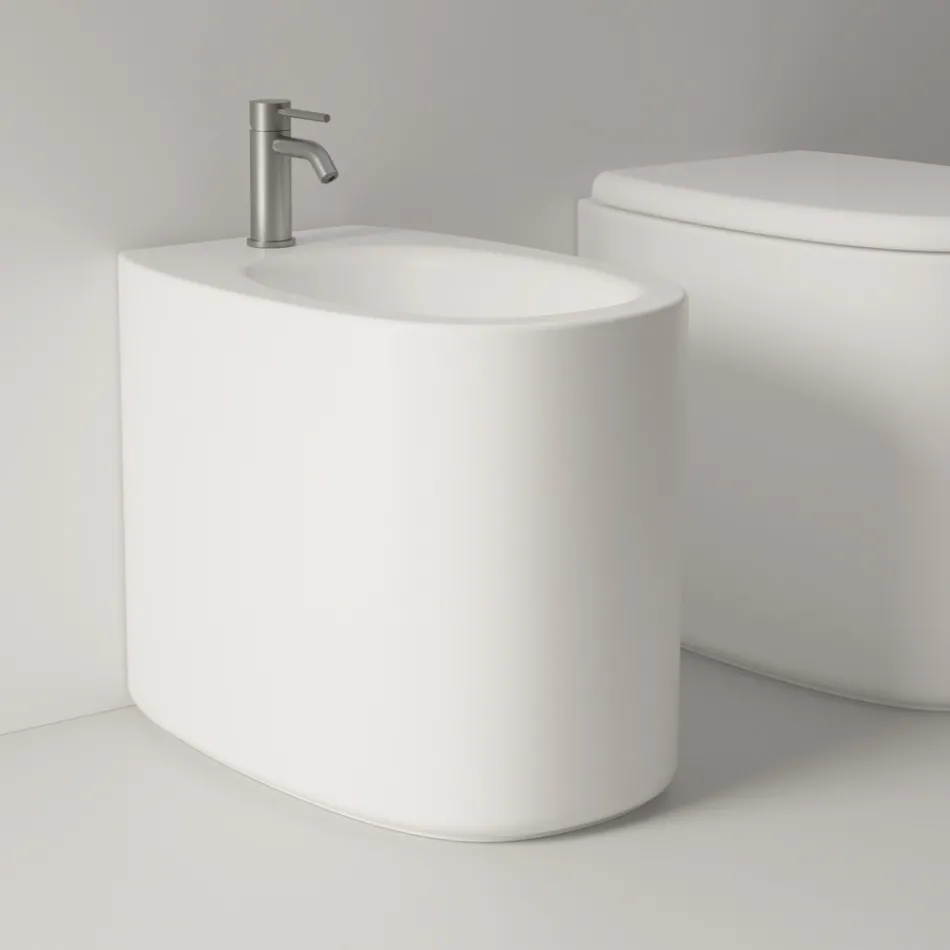 Vloergemonteerd keramisch bidet in diverse kleuren, made in Italy - Girl Viadurini