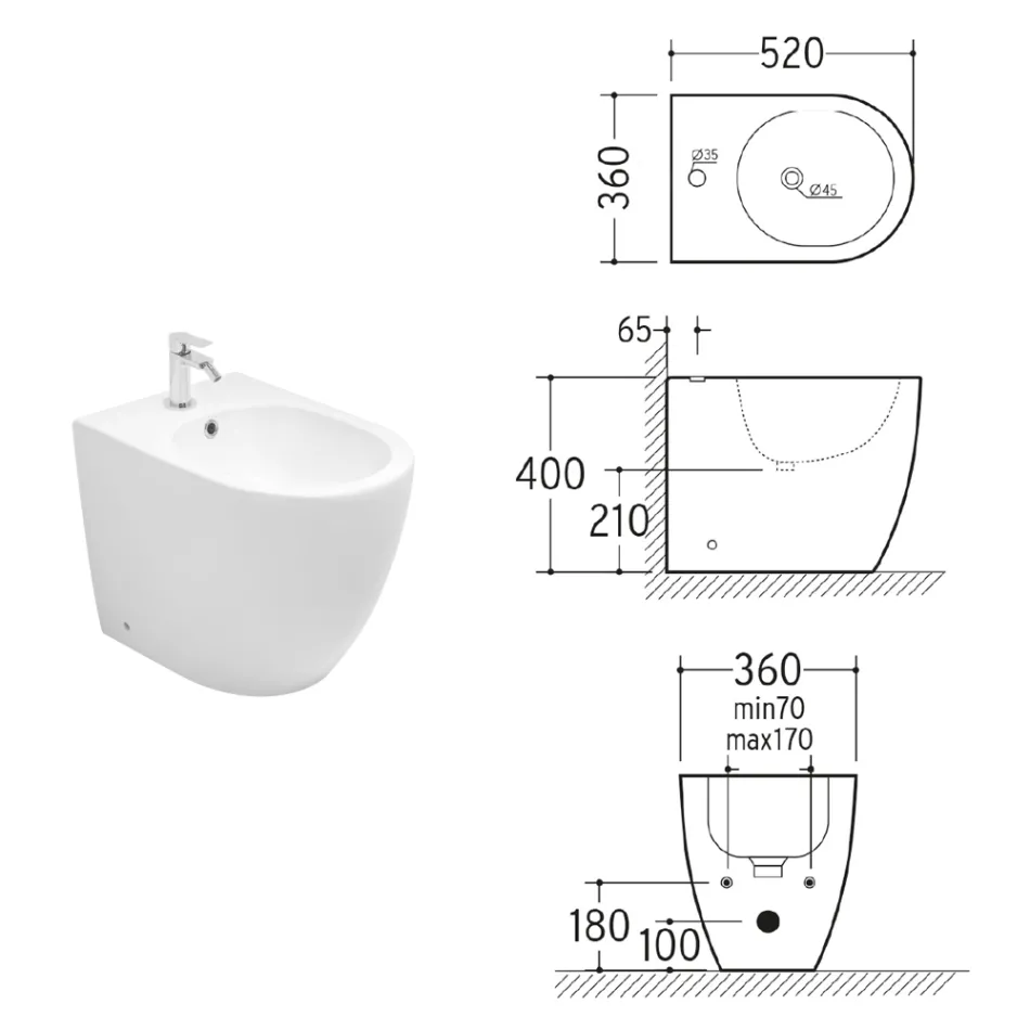 Aster vrijstaande bidet in mat keramiek, verkrijgbaar in twee kleuren en met een modern design. Viadurini