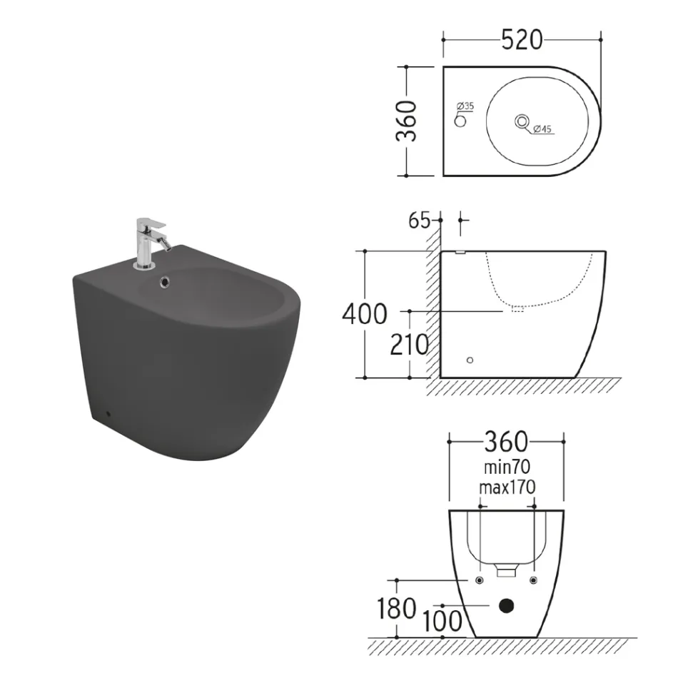 Aster vrijstaande bidet in mat keramiek, verkrijgbaar in twee kleuren en met een modern design. Viadurini
