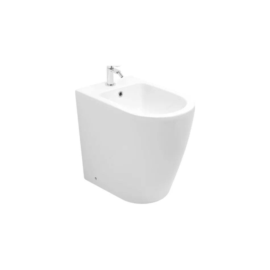 Vloerstaande bidet met één gat en randloze technologie in wit keramiek - Oleandro  Viadurini