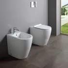 Vloerstaande bidet met één gat en randloze technologie in wit keramiek - Oleandro  Viadurini