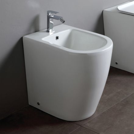 Vloerstaande bidet met één gat en randloze technologie in wit keramiek - Oleandro  Viadurini